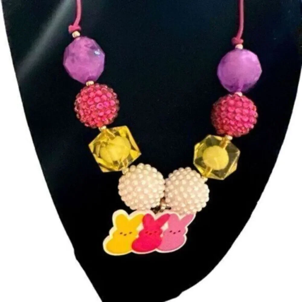 NWOT - Toddler/Girls Adjustable Beaded Necklace with Bunny Pendant - Easter